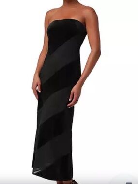 Lulu's Black Strapless Maxi Dress with Satin Diagonal Panels